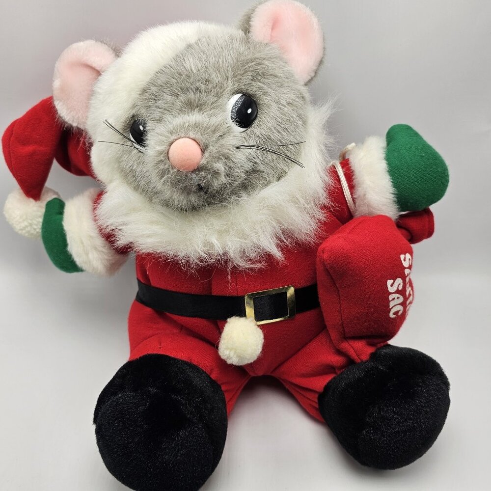 Vintage JC Penney Santa Mouse Christmas  12" Plush Sack Stuffed Animal